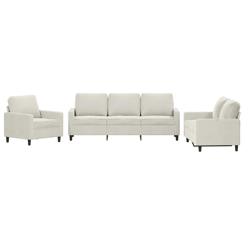 Πολυθρόνες Σετ 3 Τεμαχίων Κρεμ από Βελούδο με Μαξιλάρια