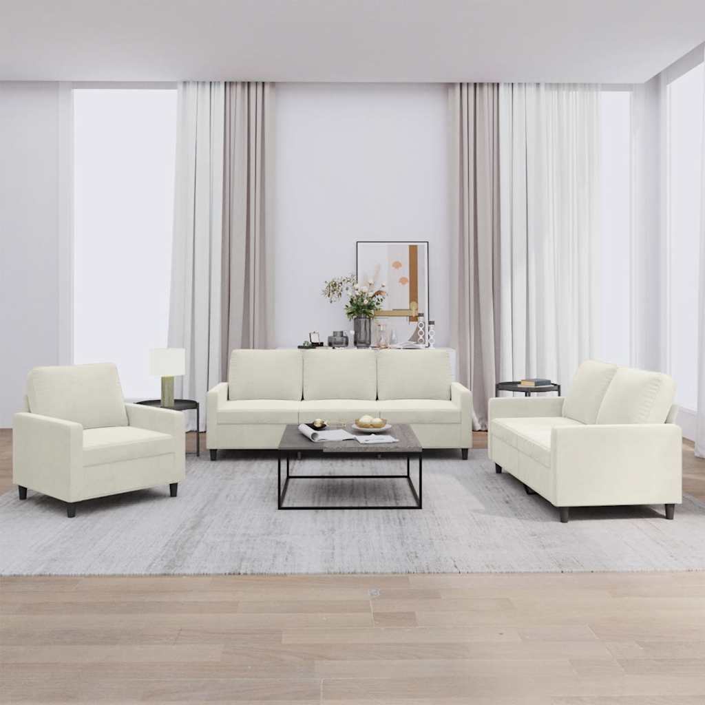 Πολυθρόνες Σετ 3 Τεμαχίων Κρεμ από Βελούδο με Μαξιλάρια