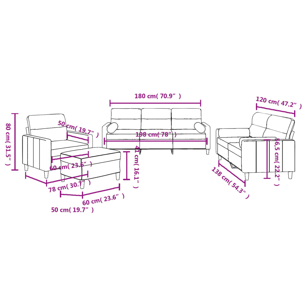 Σετ Σαλονιού 4 Τεμαχίων Taupe από Ύφασμα με Μαξιλάρια