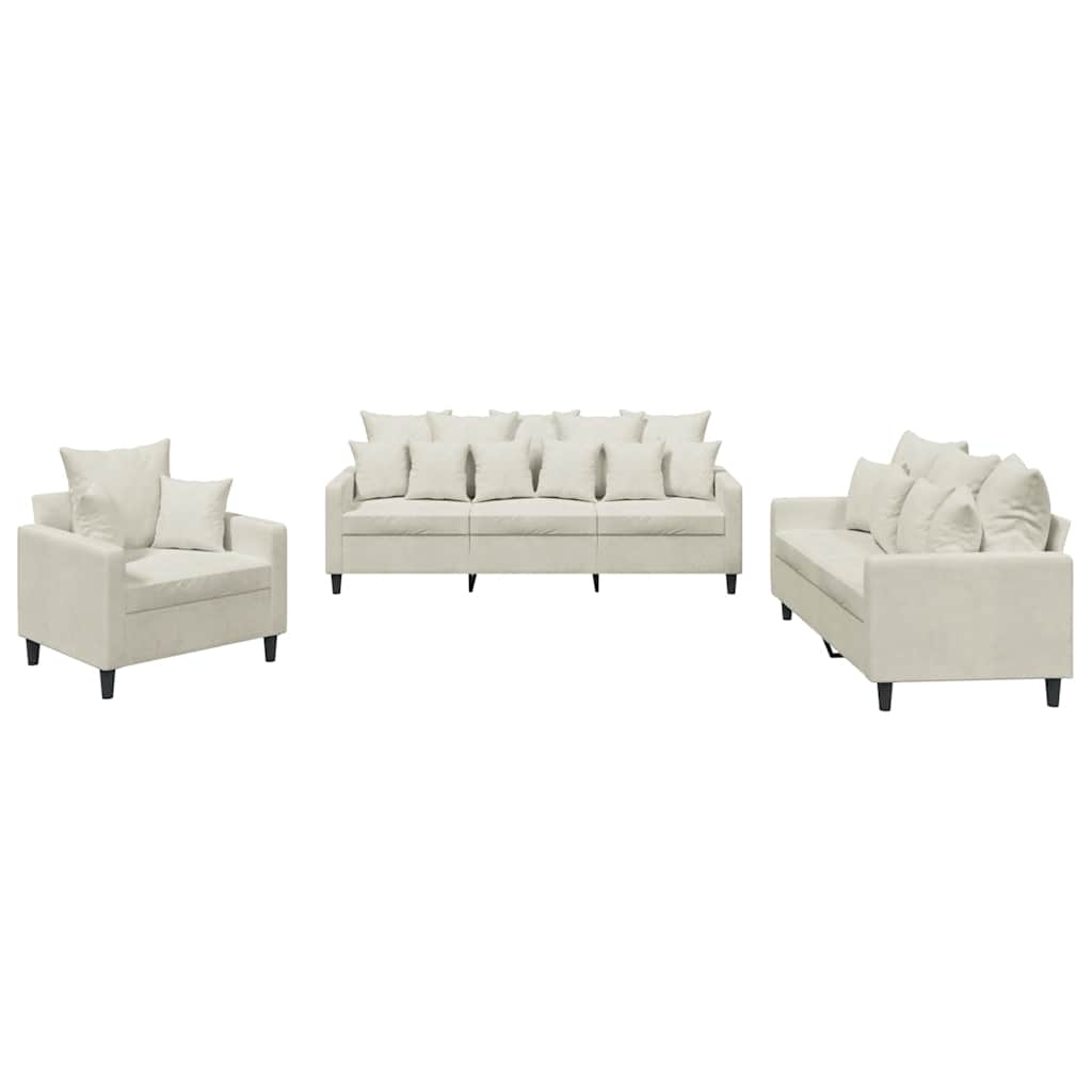 Πολυθρόνες Σετ 3 Τεμαχίων Κρεμ από Βελούδο με Μαξιλάρια