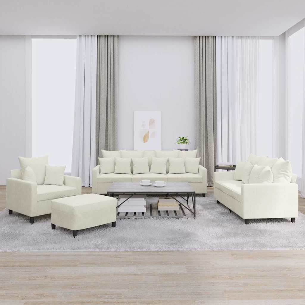 Πολυθρόνες Σετ 4 Τεμαχίων Κρεμ από Βελούδο με Μαξιλάρια