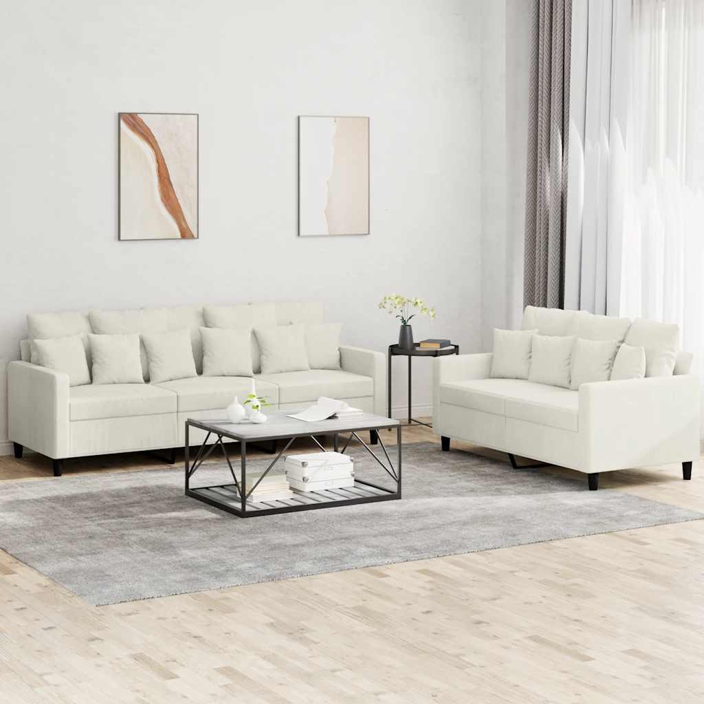 Πολυθρόνες Σετ 2 Τεμαχίων Κρεμ από Βελούδο με Μαξιλάρια