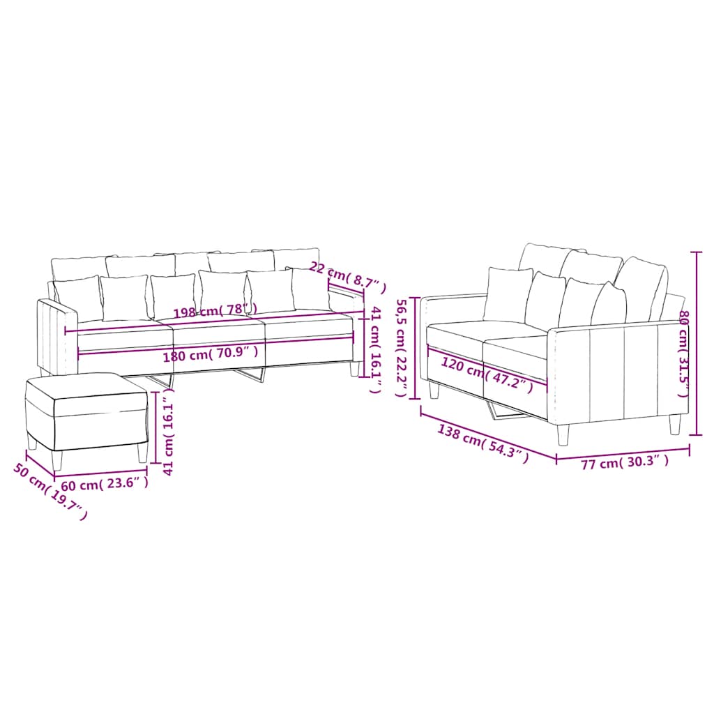 Πολυθρόνες Σετ 3 Τεμαχίων Κρεμ από Βελούδο με Μαξιλάρια