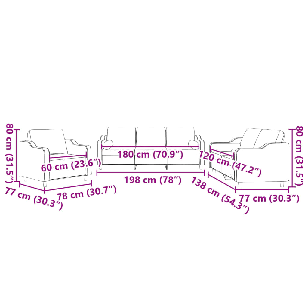 Σετ Σαλονιού 3 Τεμαχίων Taupe από Ύφασμα