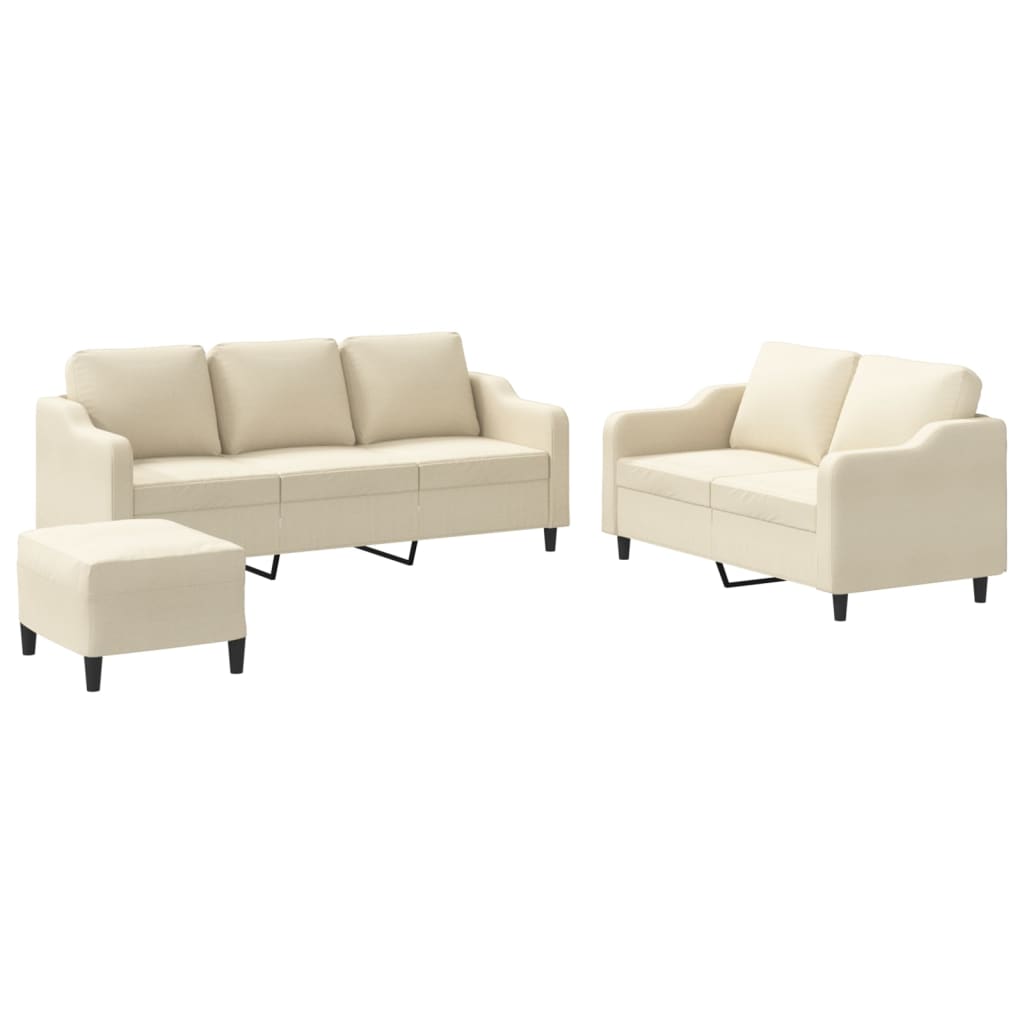 Πολυθρόνες Σετ 3 Τεμαχίων Κρεμ από Ύφασμα με Μαξιλάρια