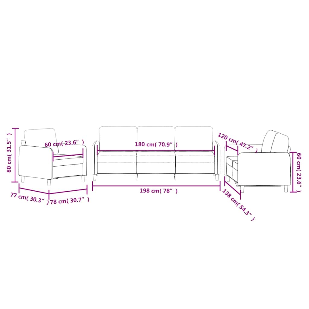 Σαλόνι Σετ 3 Τεμαχίων Καφέ από Βελούδο