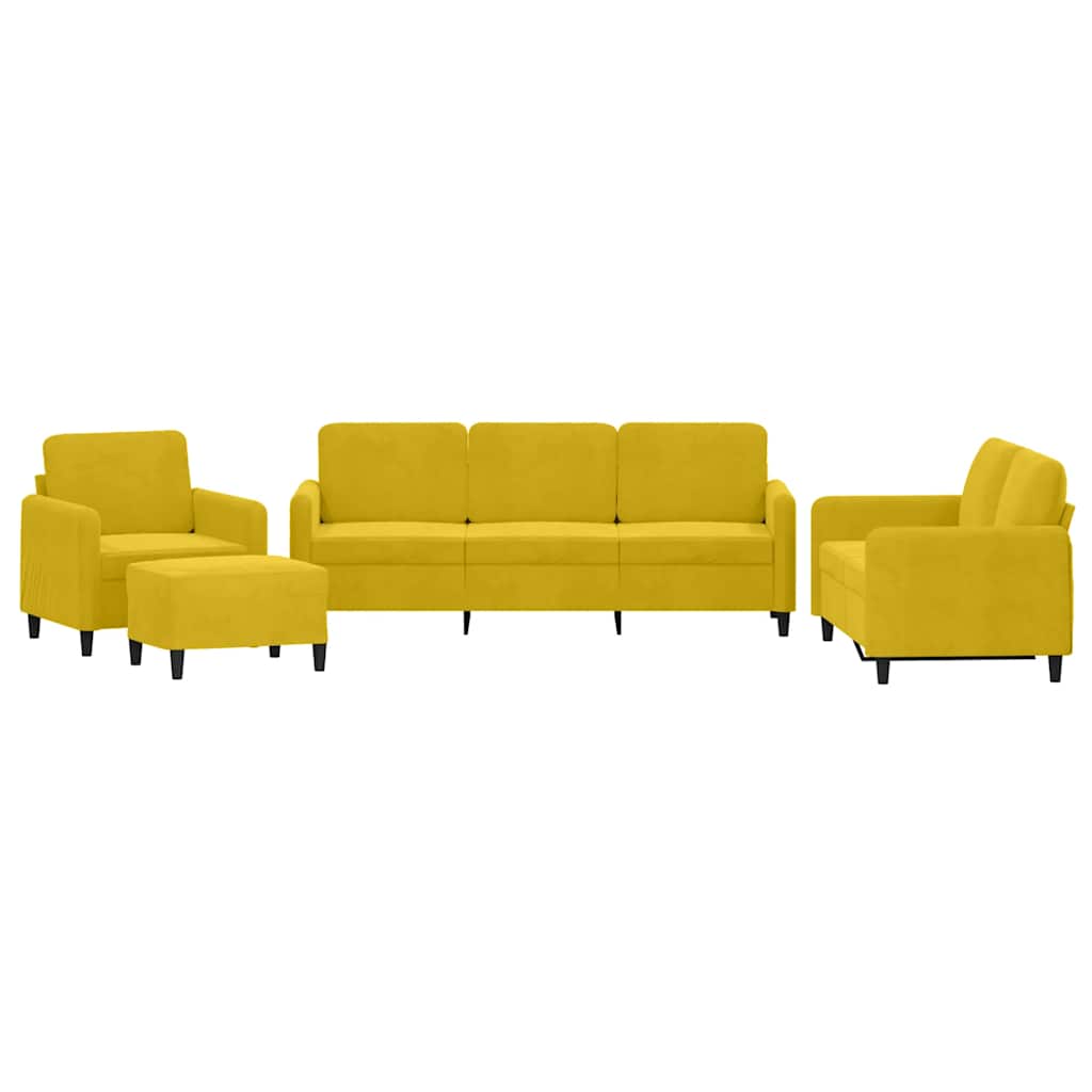Σαλόνι Σετ 4 Τεμαχίων Κίτρινο από Βελούδο