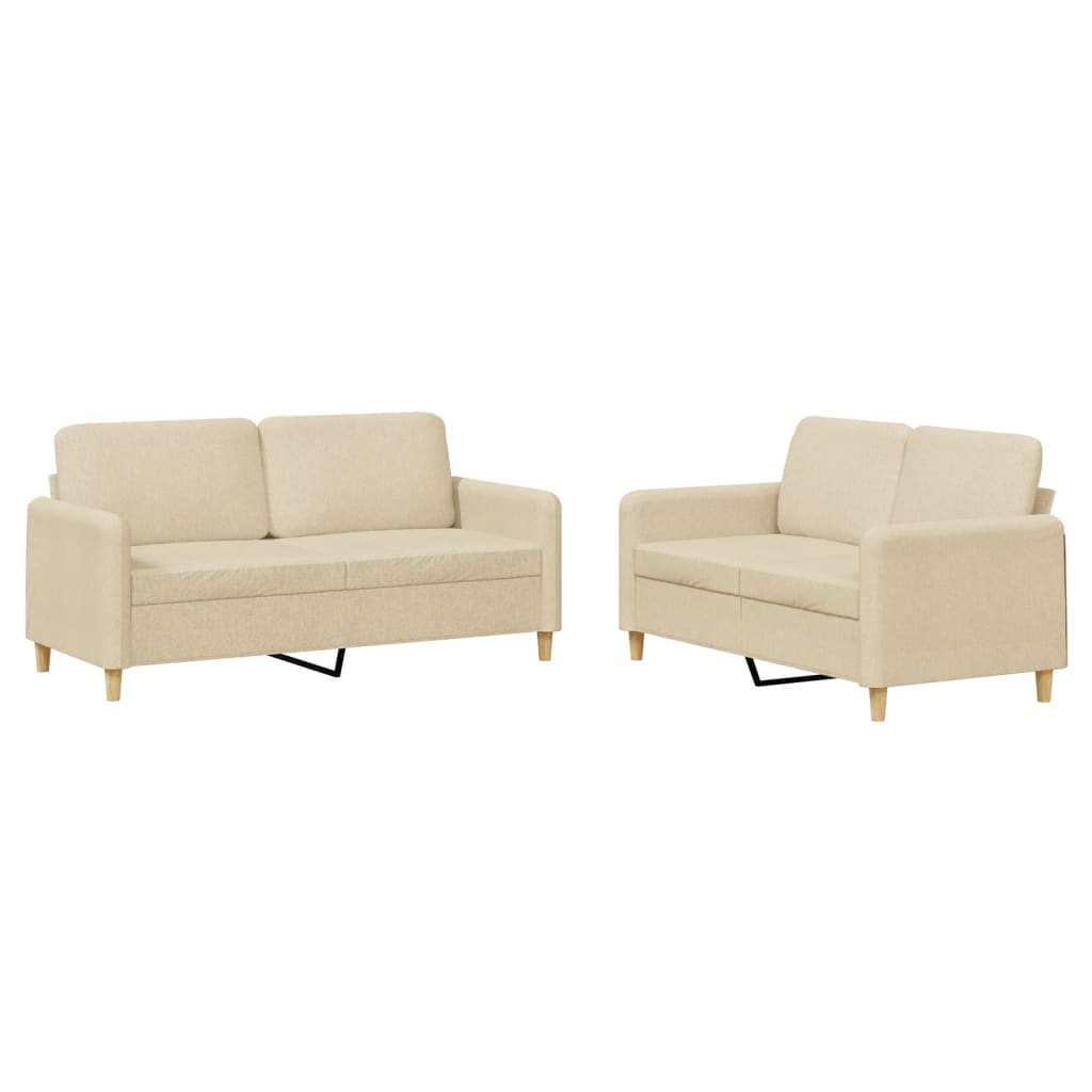 Πολυθρόνες Σετ 2 Τεμαχίων Κρεμ από Ύφασμα με Μαξιλάρια