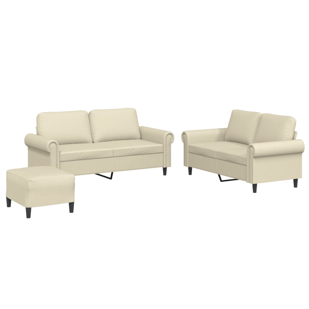 Πολυθρόνες Σετ 3 Τεμαχίων Κρεμ Συνθετικό Δέρμα με Μαξιλάρια