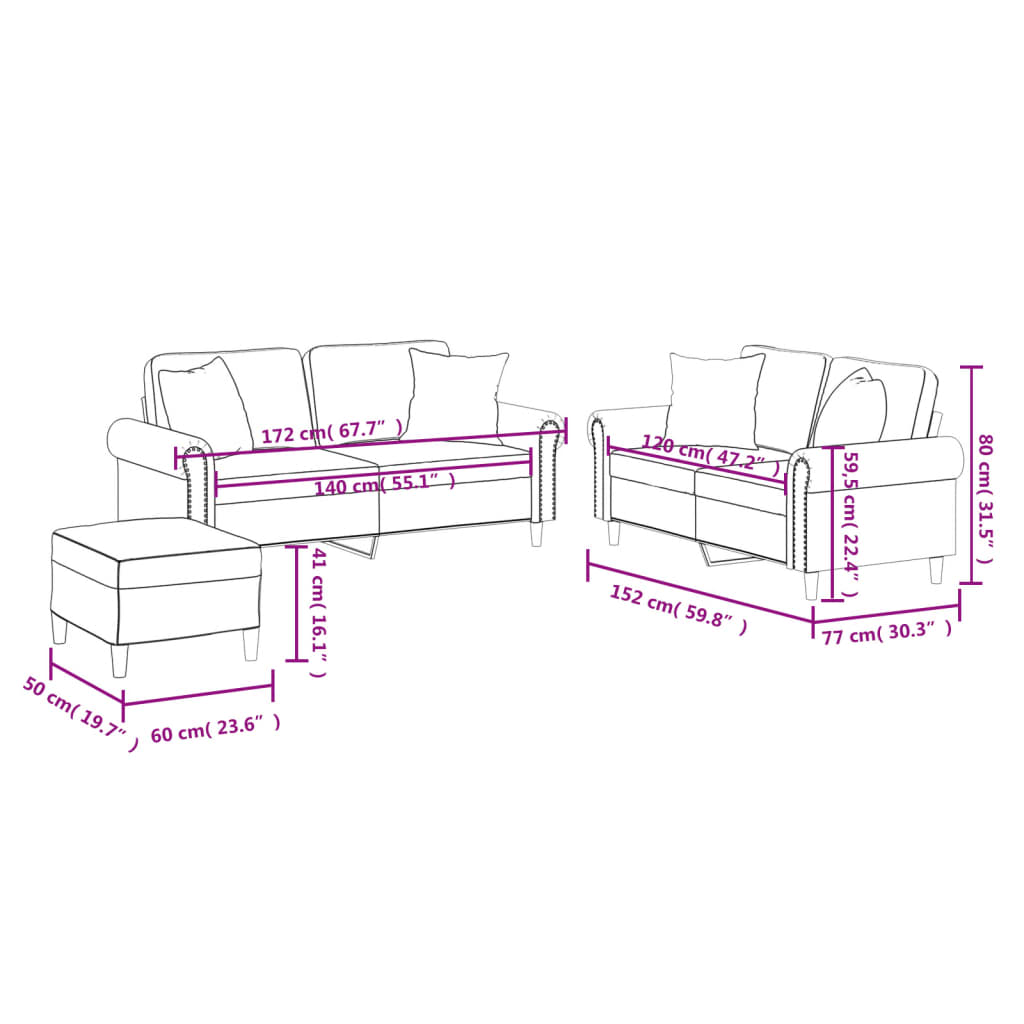 Σετ Σαλονιού 3 τεμ. Καπουτσίνο Συνθετικό Δέρμα Μαξιλάρια - Pakobazaar