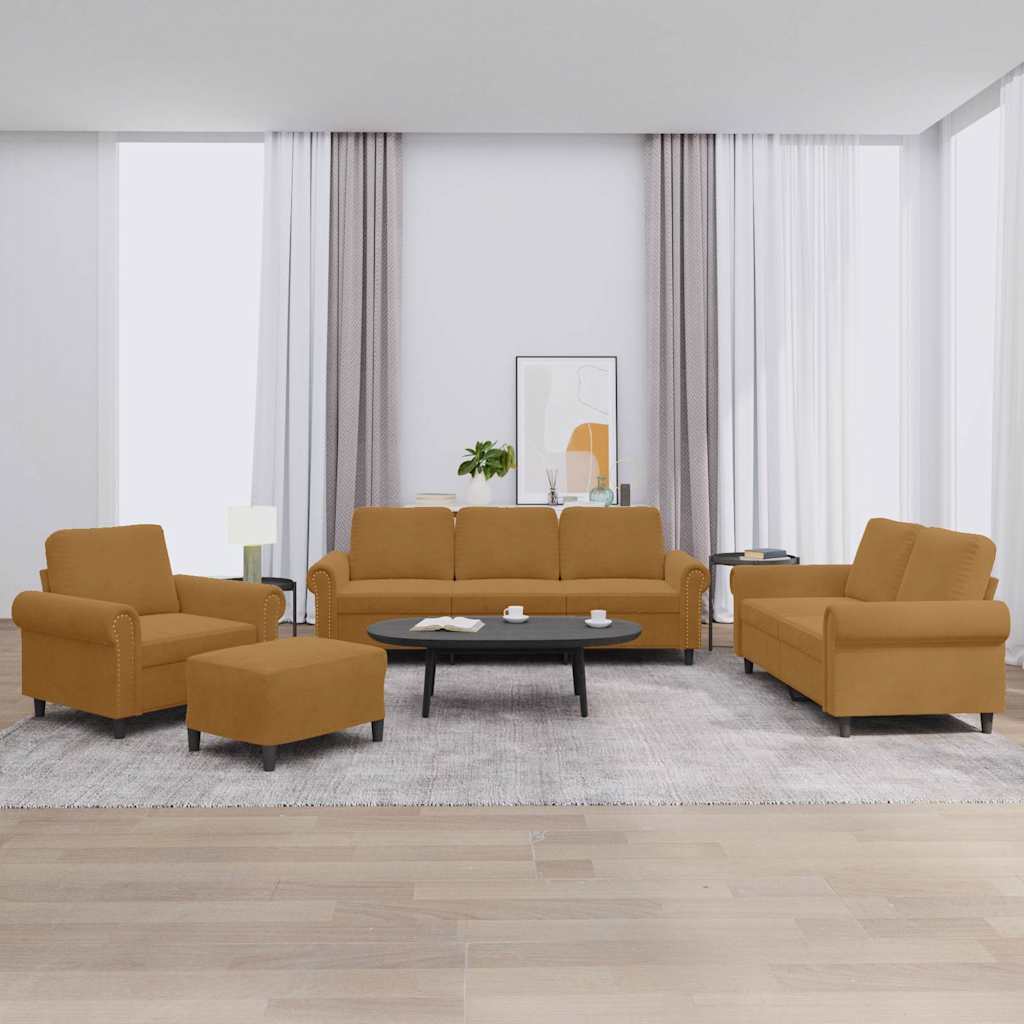 Πολυθρόνες Σετ 4 Τεμαχίων Καφέ από Βελούδο με Μαξιλάρια