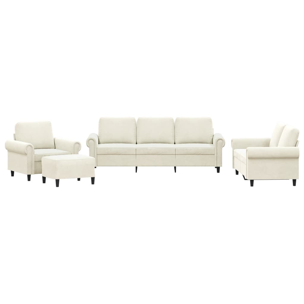 Πολυθρόνες Σετ 4 Τεμαχίων Κρεμ από Βελούδο με Μαξιλάρια