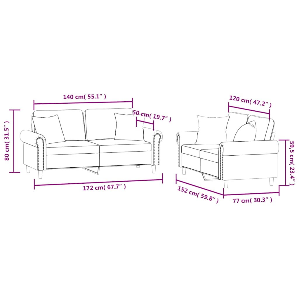 Σετ Σαλονιού 2 Τεμαχίων Μπορντό Βελούδινες με Μαξιλάρια