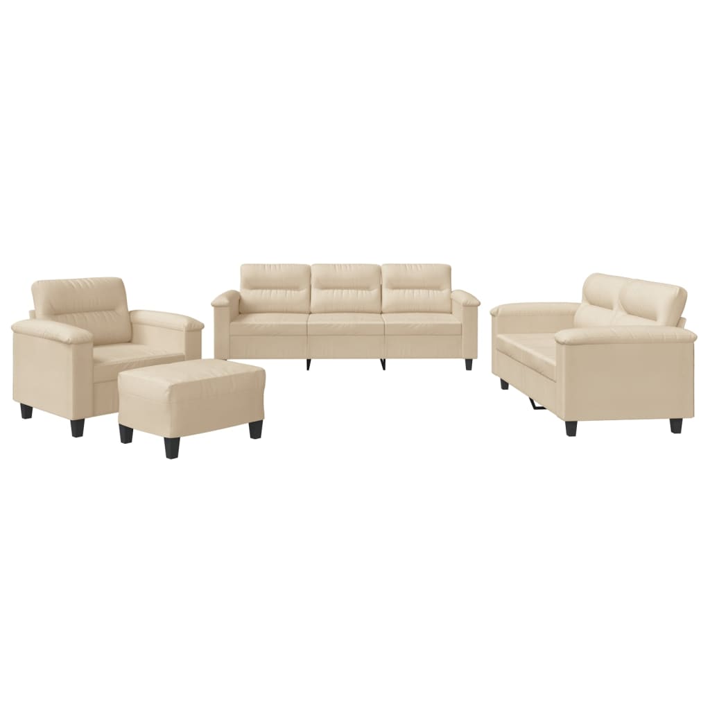 Σετ Σαλονιού 4 Τεμαχίων Κρεμ από Ύφασμα Μικροϊνών με Μαξιλάρια