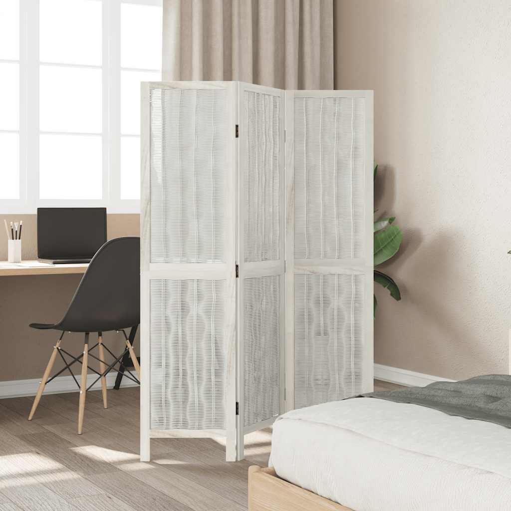 Διαχωριστικό Χώρου με 3 Πάνελ Λευκό από Μασίφ Ξύλο Παυλώνιας