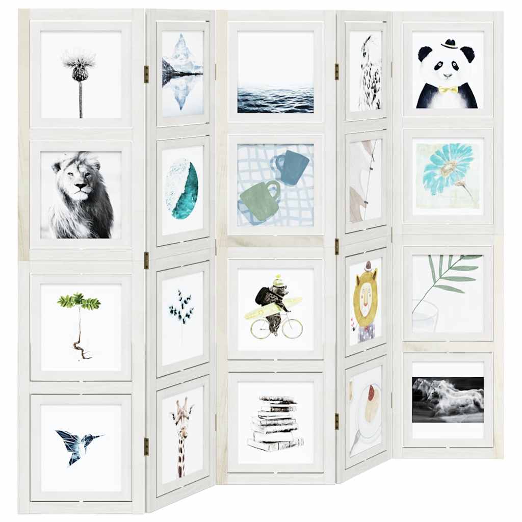 Διαχωριστικό Χώρου με 5 Πάνελ Λευκό από Μασίφ Ξύλο Παυλώνιας