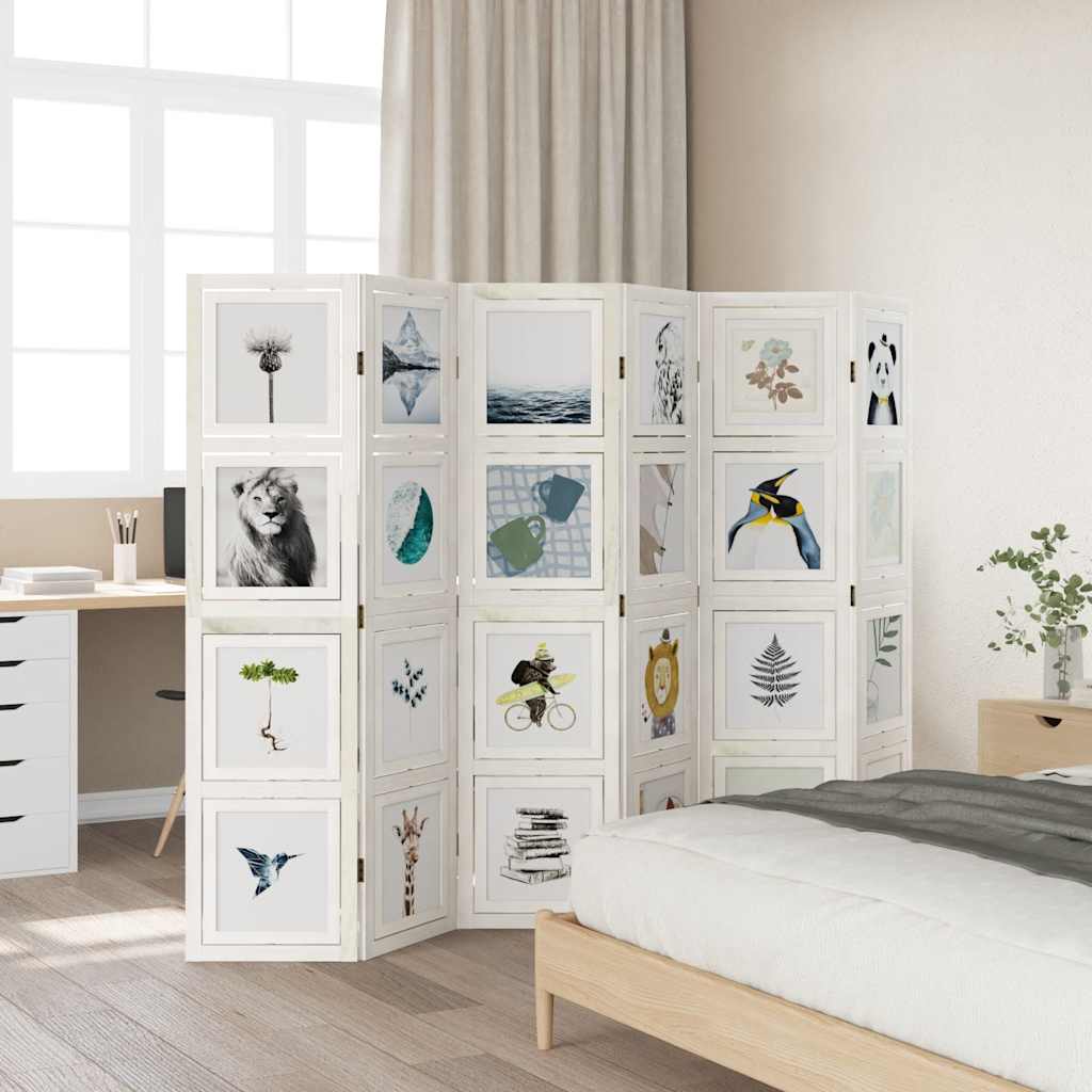 Διαχωριστικό Χώρου με 6 Πάνελ Λευκό από Μασίφ Ξύλο Παυλώνιας - Pakobazaar