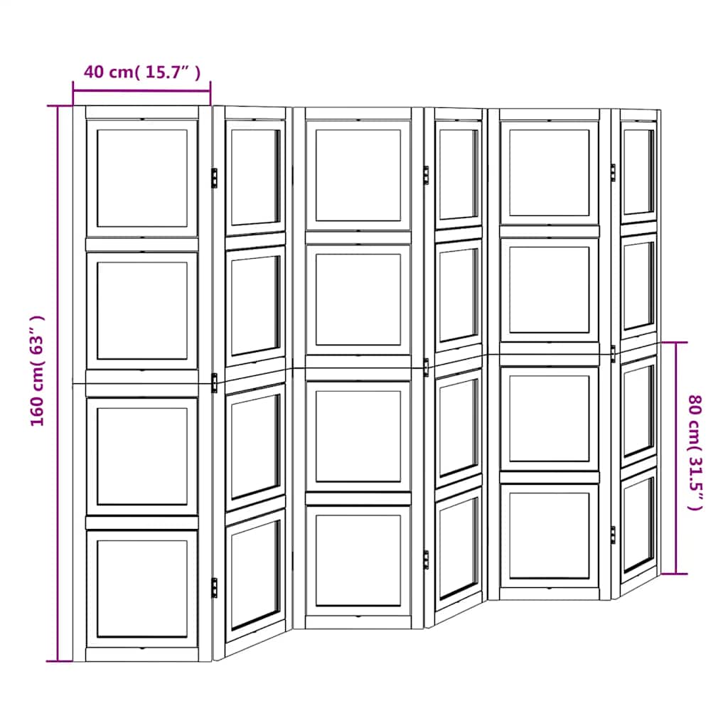 Διαχωριστικό Χώρου με 6 Πάνελ Λευκό από Μασίφ Ξύλο Παυλώνιας - Pakobazaar