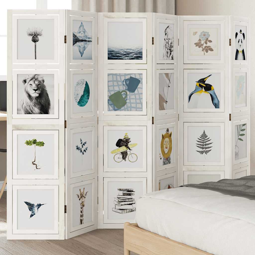 Διαχωριστικό Χώρου με 6 Πάνελ Λευκό από Μασίφ Ξύλο Παυλώνιας - Pakobazaar