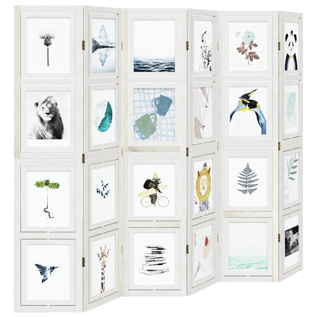 Διαχωριστικό Χώρου με 6 Πάνελ Λευκό από Μασίφ Ξύλο Παυλώνιας