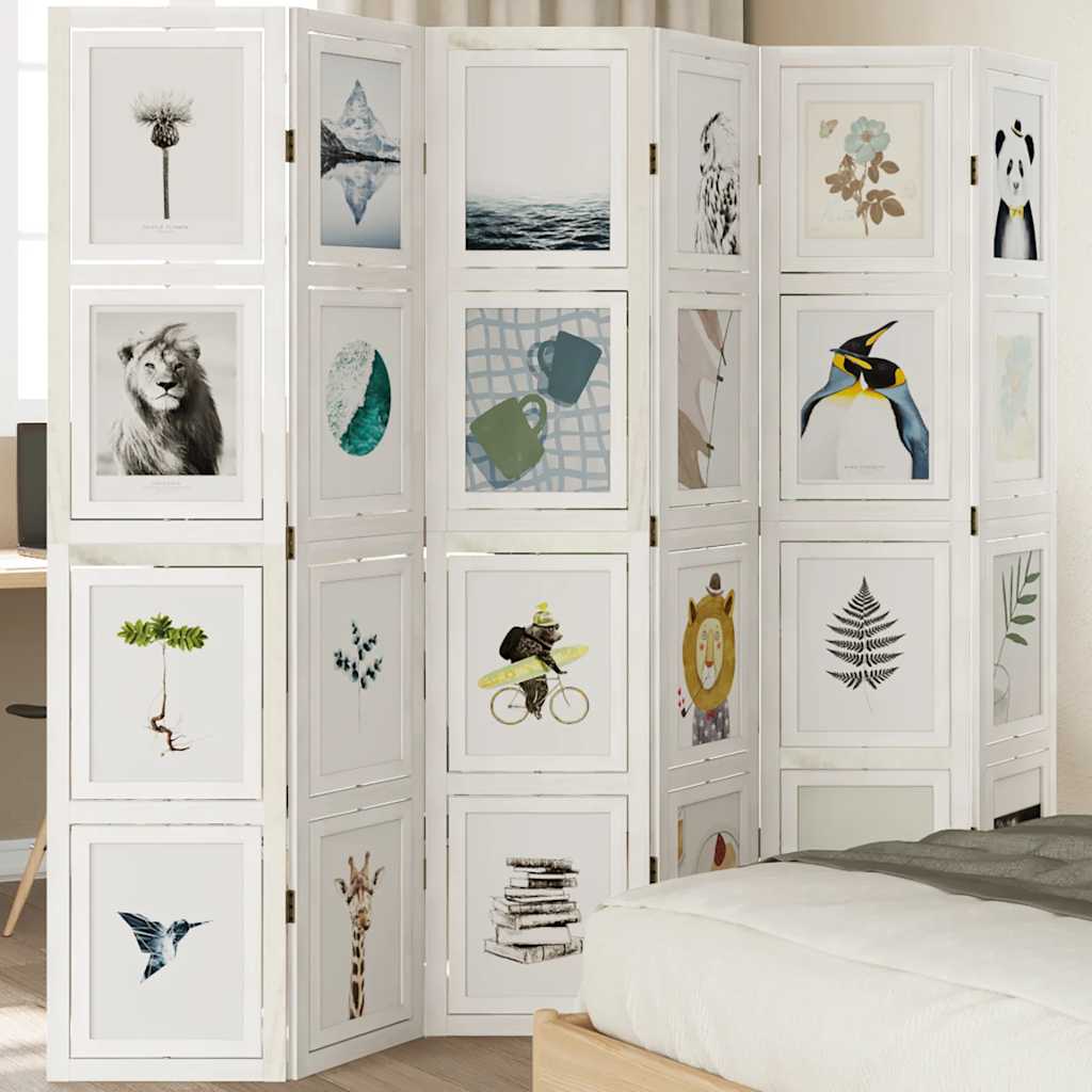 Διαχωριστικό Χώρου με 6 Πάνελ Λευκό από Μασίφ Ξύλο Παυλώνιας