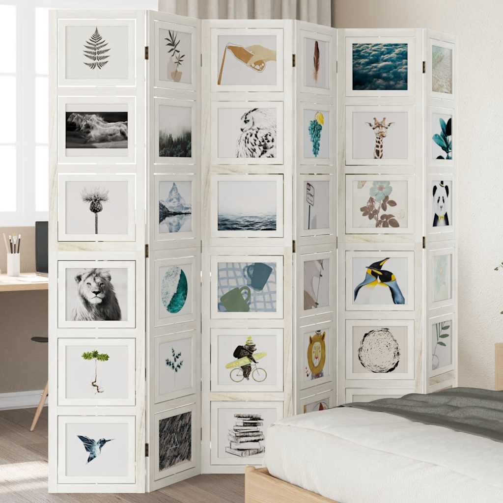 Διαχωριστικό Χώρου με 6 Πάνελ Λευκό από Μασίφ Ξύλο Παυλώνιας