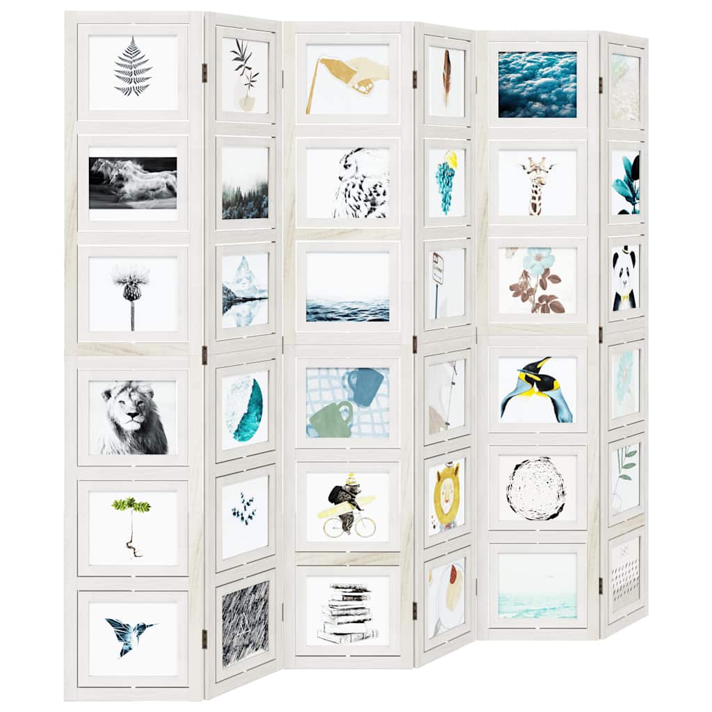 Διαχωριστικό Χώρου με 6 Πάνελ Λευκό από Μασίφ Ξύλο Παυλώνιας