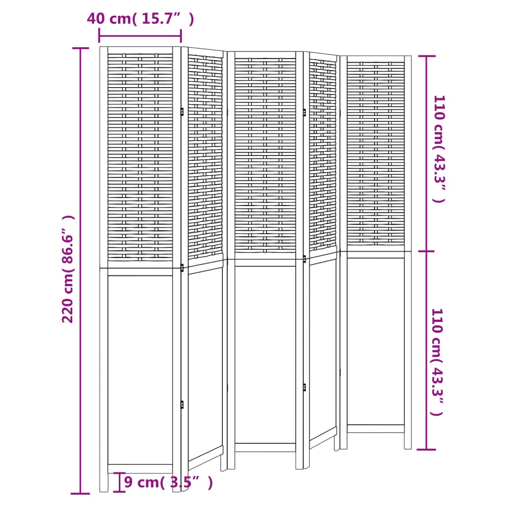 Διαχωριστικό Χώρου με 5 Πάνελ Λευκό από Μασίφ Ξύλο Παυλώνιας