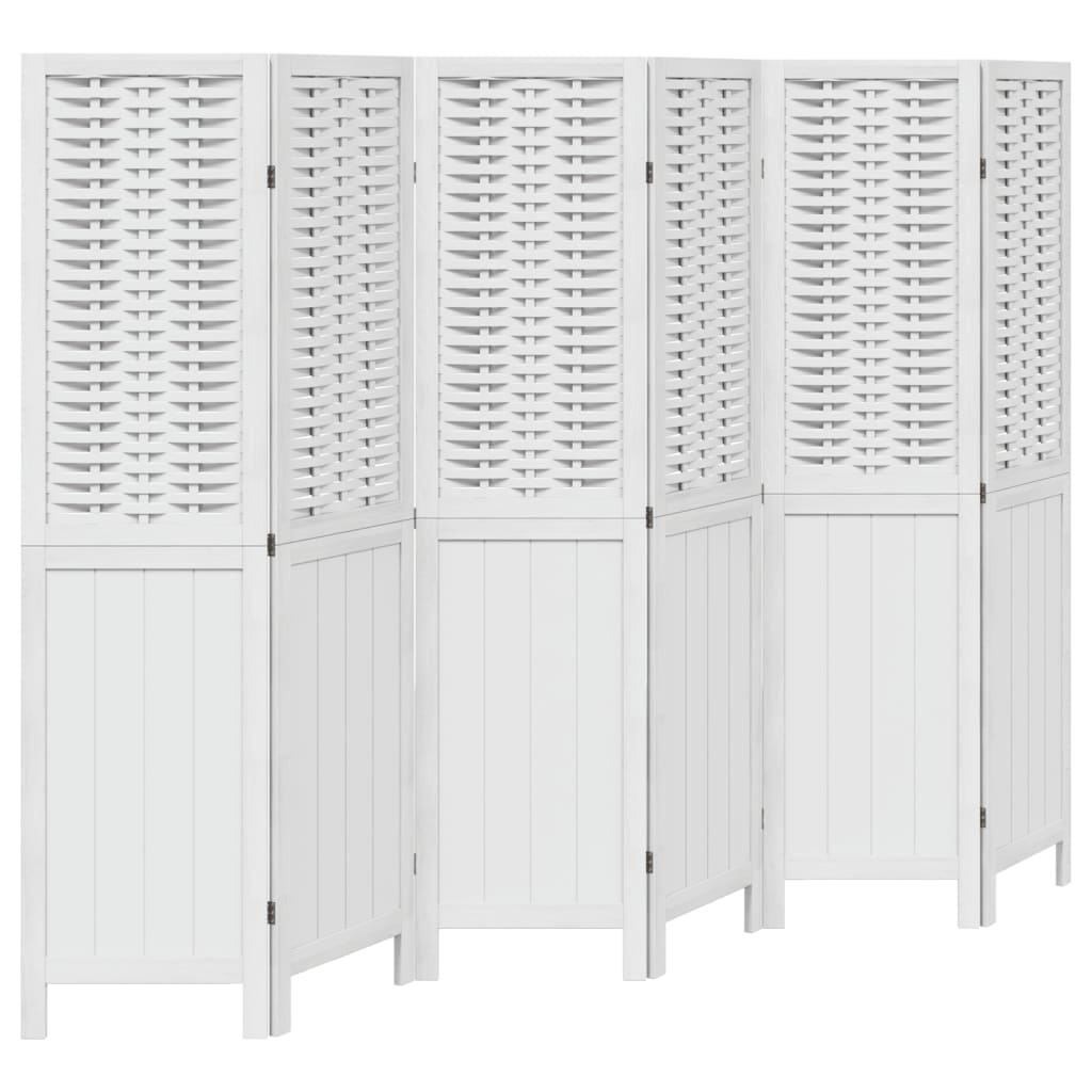 Διαχωριστικό Χώρου με 6 Πάνελ Λευκό από Μασίφ Ξύλο Παυλώνιας