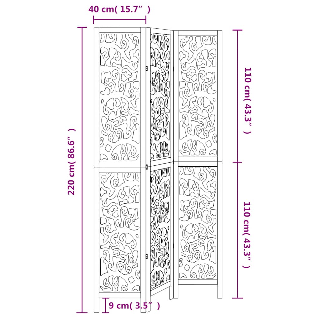 Διαχωριστικό Χώρου με 3 Πάνελ Λευκό από Μασίφ Ξύλο Παυλώνιας