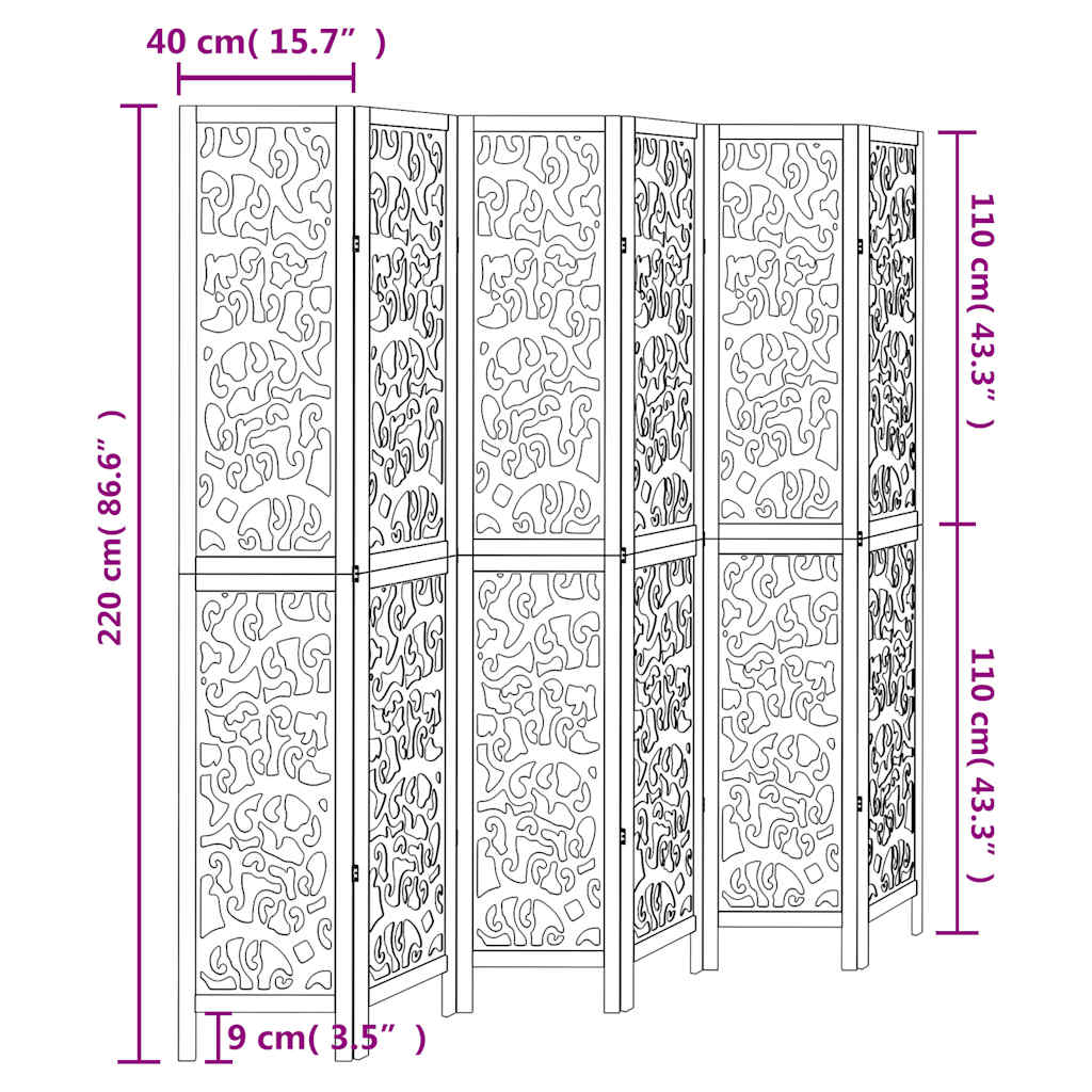 Διαχωριστικό Χώρου με 6 Πάνελ Λευκό από Μασίφ Ξύλο Παυλώνιας