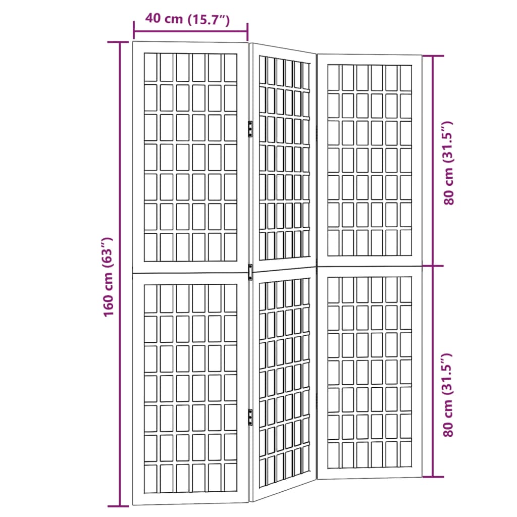 Διαχωριστικό Χώρου με 3 Πάνελ Λευκό από Μασίφ Ξύλο Παυλώνιας