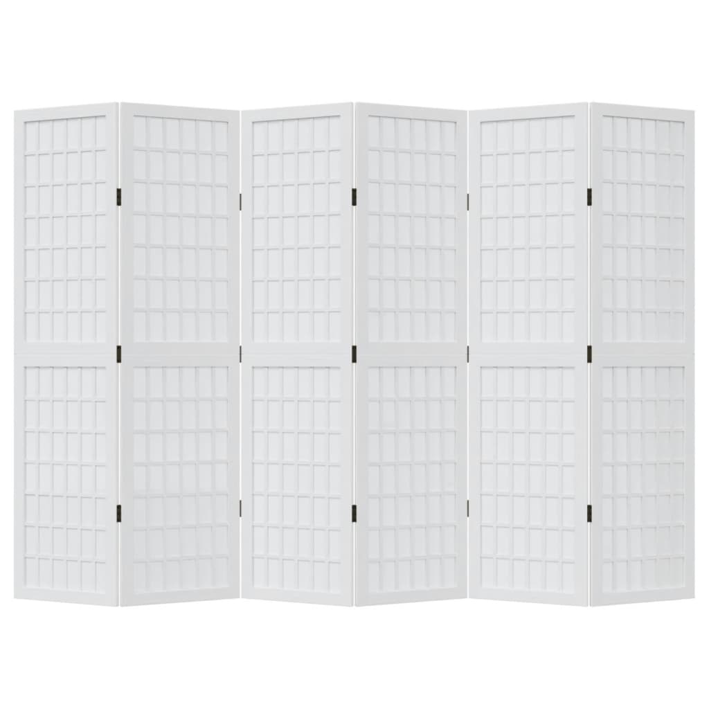 Διαχωριστικό Χώρου με 6 Πάνελ Λευκό από Μασίφ Ξύλο Παυλώνιας