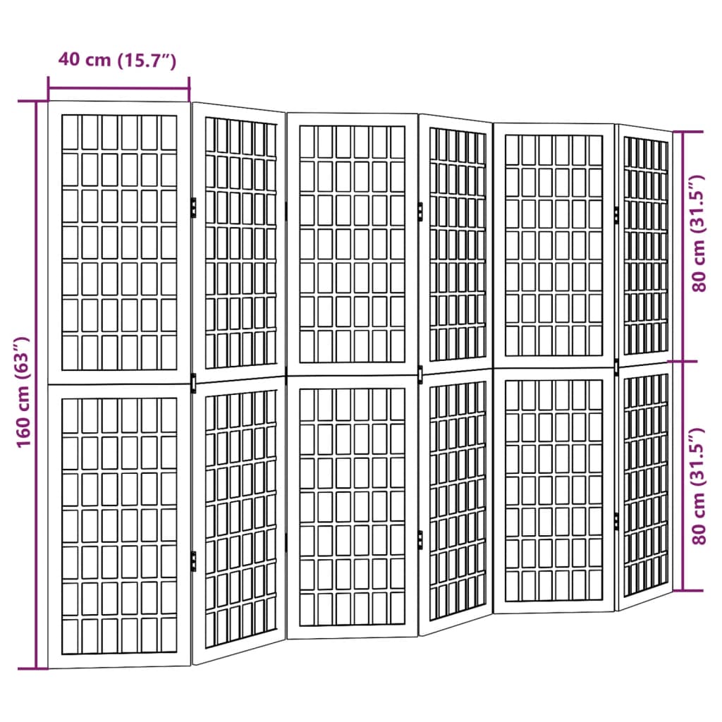 Διαχωριστικό Χώρου με 6 Πάνελ Λευκό από Μασίφ Ξύλο Παυλώνιας