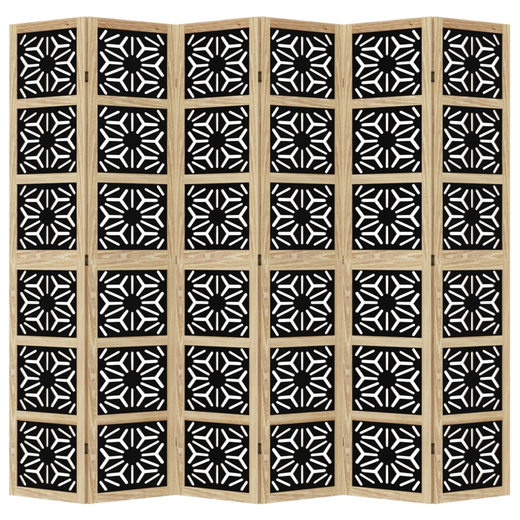 Διαχωριστικό Χώρου με 6 Πάνελ Καφέ/Μαύρο Μασίφ Ξύλο Παυλώνιας