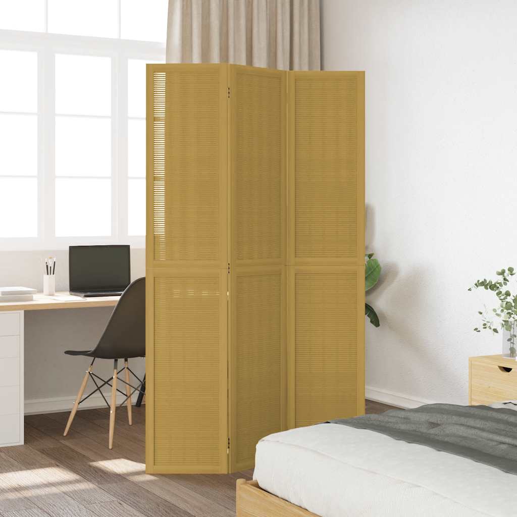 Διαχωριστικό Χώρου με 3 Πάνελ Καφέ από Μασίφ Ξύλο Παυλώνιας