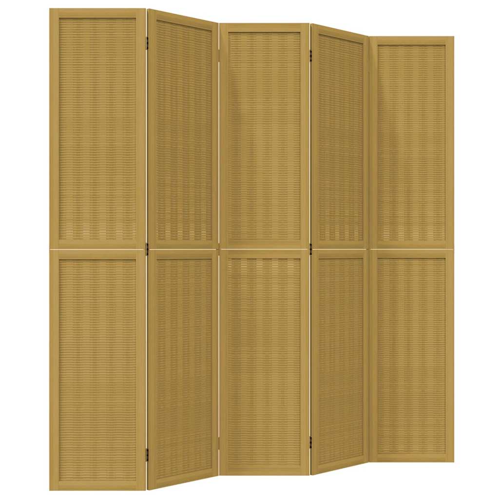 Διαχωριστικό Χώρου με 5 Πάνελ Καφέ από Μασίφ Ξύλο Παυλώνιας