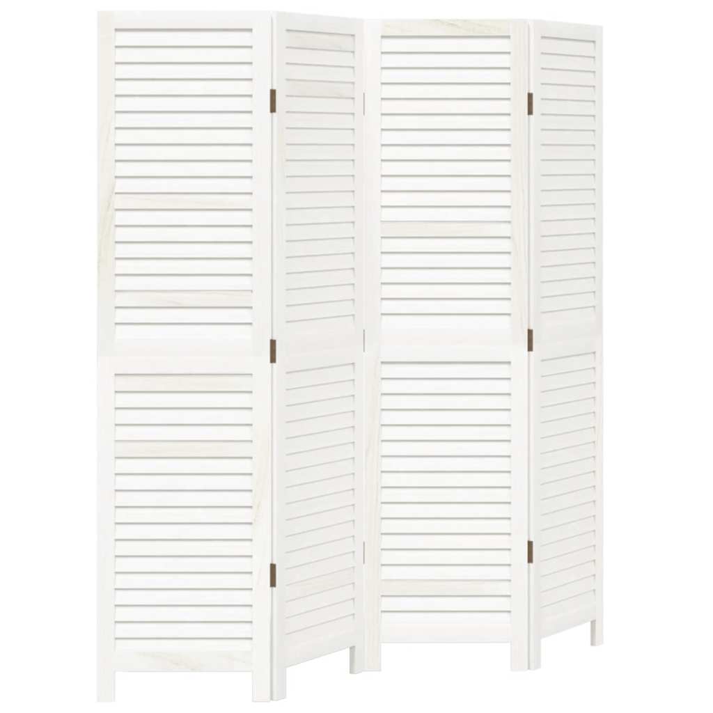 Διαχωριστικό Χώρου με 4 Πάνελ Λευκό από Μασίφ Ξύλο Παυλώνιας - Pakobazaar