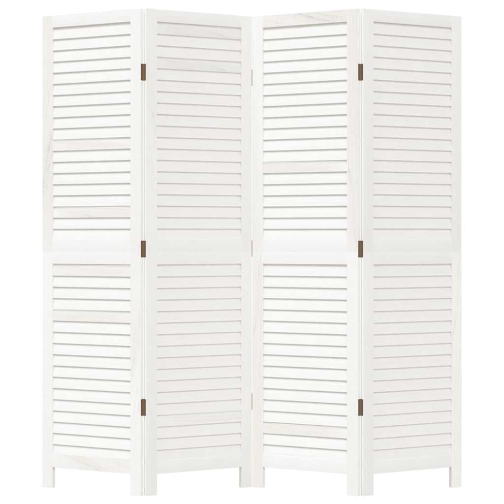 Διαχωριστικό Χώρου με 4 Πάνελ Λευκό από Μασίφ Ξύλο Παυλώνιας - Pakobazaar