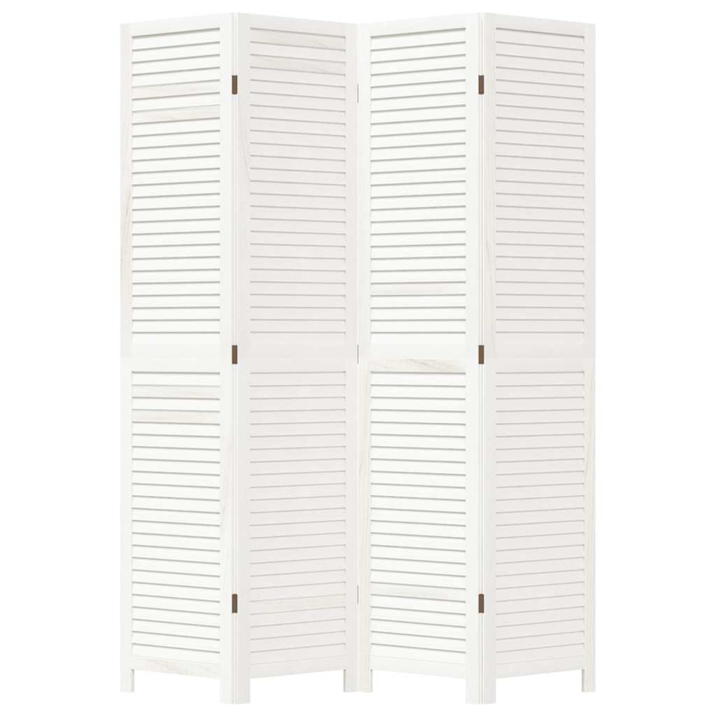 Διαχωριστικό Χώρου με 4 Πάνελ Λευκό από Μασίφ Ξύλο Παυλώνιας - Pakobazaar