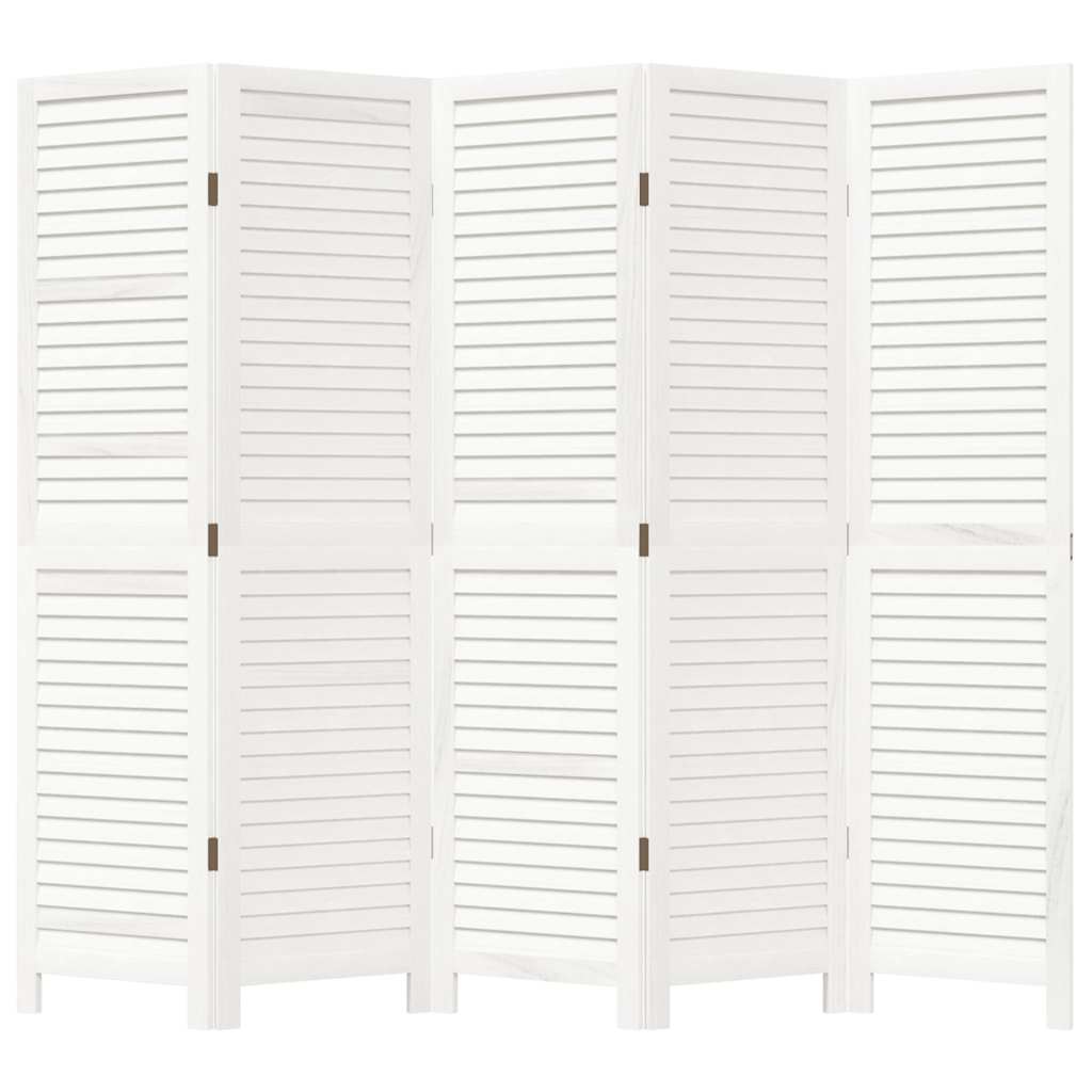 Διαχωριστικό Χώρου με 5 Πάνελ Λευκό από Μασίφ Ξύλο Παυλώνιας - Pakobazaar