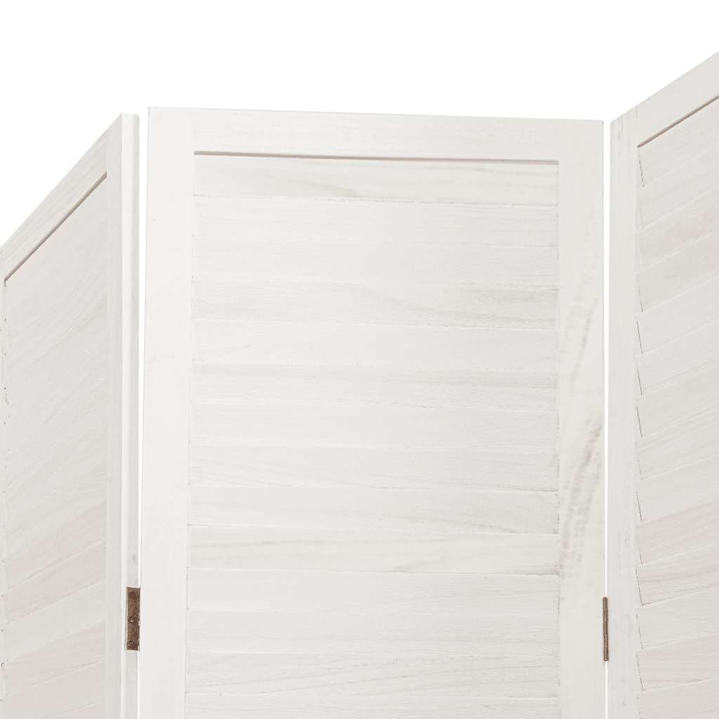 Διαχωριστικό Χώρου με 5 Πάνελ Λευκό από Μασίφ Ξύλο Παυλώνιας - Pakobazaar