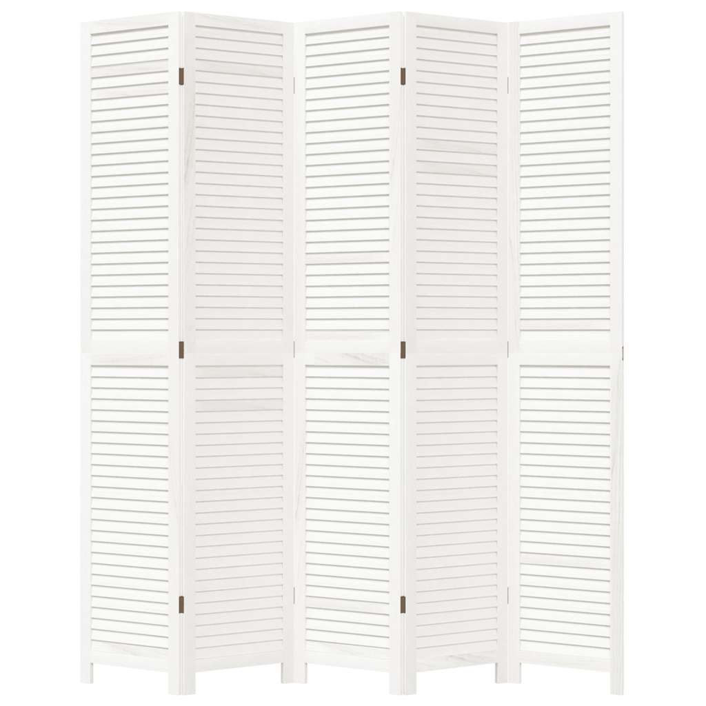 Διαχωριστικό Χώρου με 5 Πάνελ Λευκό από Μασίφ Ξύλο Παυλώνιας