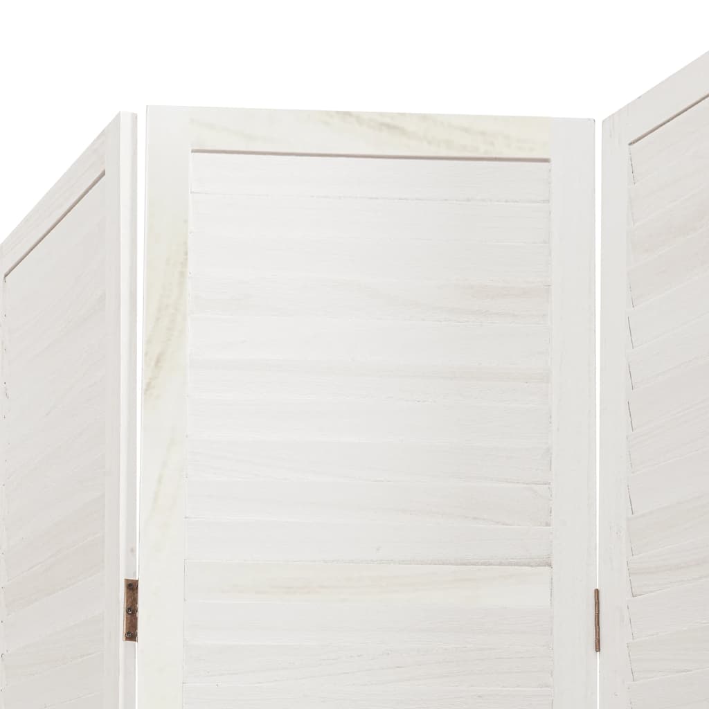 Διαχωριστικό Χώρου με 5 Πάνελ Λευκό από Μασίφ Ξύλο Παυλώνιας