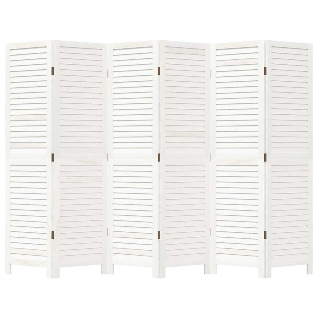 Διαχωριστικό Χώρου με 6 Πάνελ Λευκό από Μασίφ Ξύλο Παυλώνιας