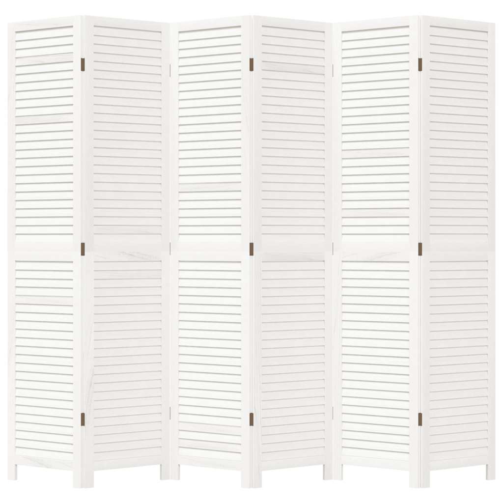 Διαχωριστικό Χώρου με 6 Πάνελ Λευκό από Μασίφ Ξύλο Παυλώνιας
