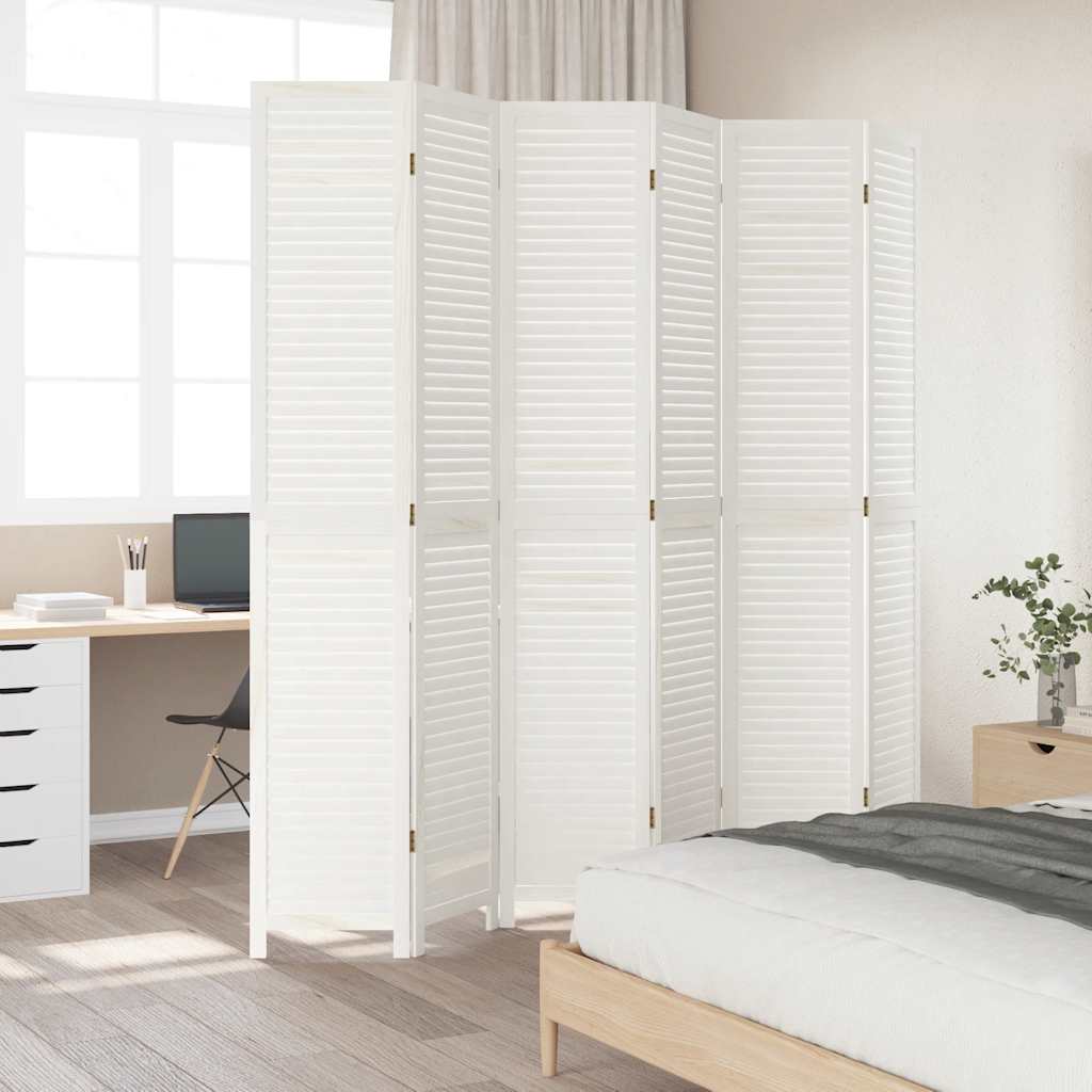 Διαχωριστικό Χώρου με 6 Πάνελ Λευκό από Μασίφ Ξύλο Παυλώνιας - Pakobazaar