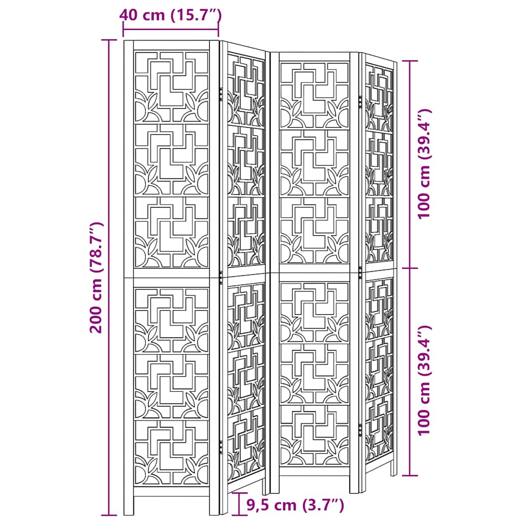 Διαχωριστικό Χώρου με 4 Πάνελ Καφέ από Μασίφ Ξύλο Παυλώνιας