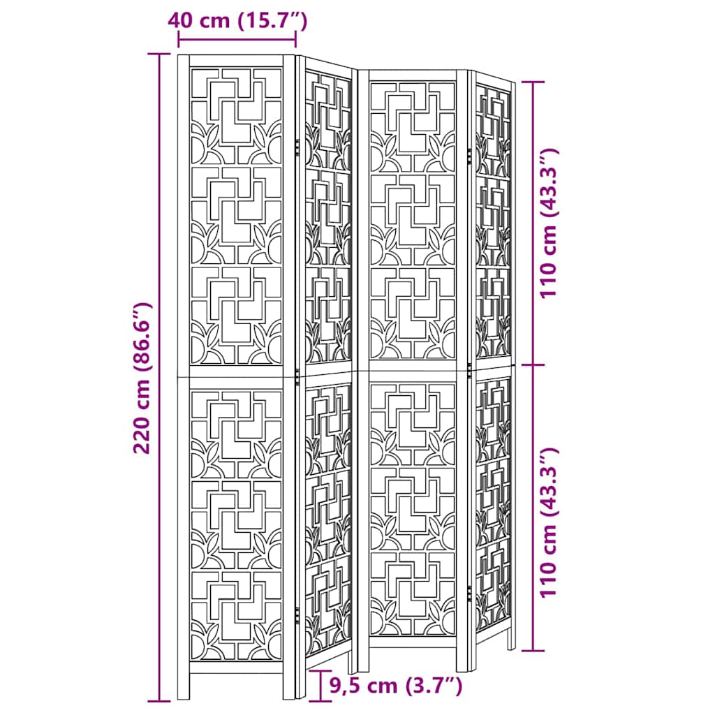 Διαχωριστικό Χώρου με 4 Πάνελ Καφέ από Μασίφ Ξύλο Παυλώνιας