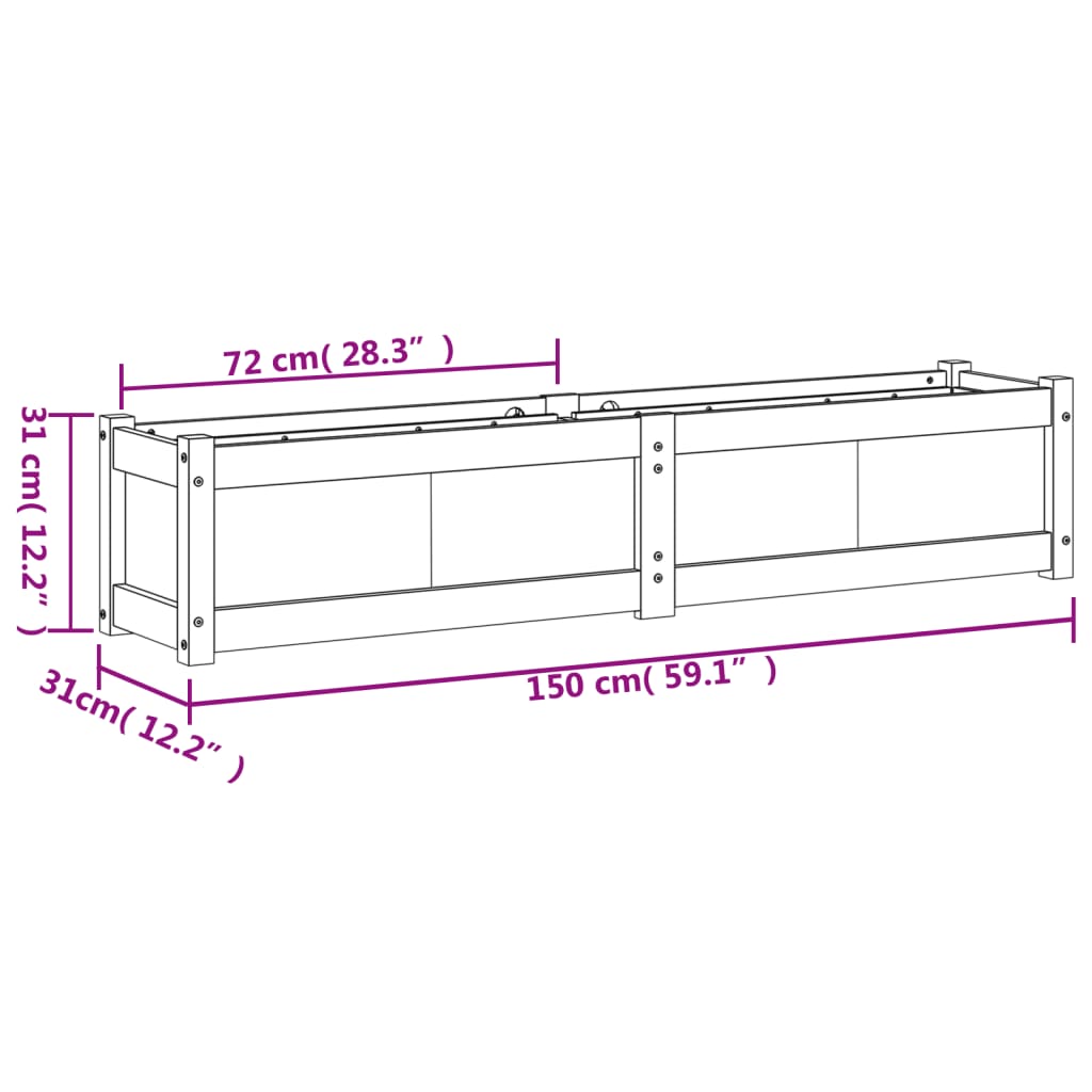 Ζαρντινιέρα 150 x 31 x 31 εκ. από Μασίφ Ξύλο Πεύκου